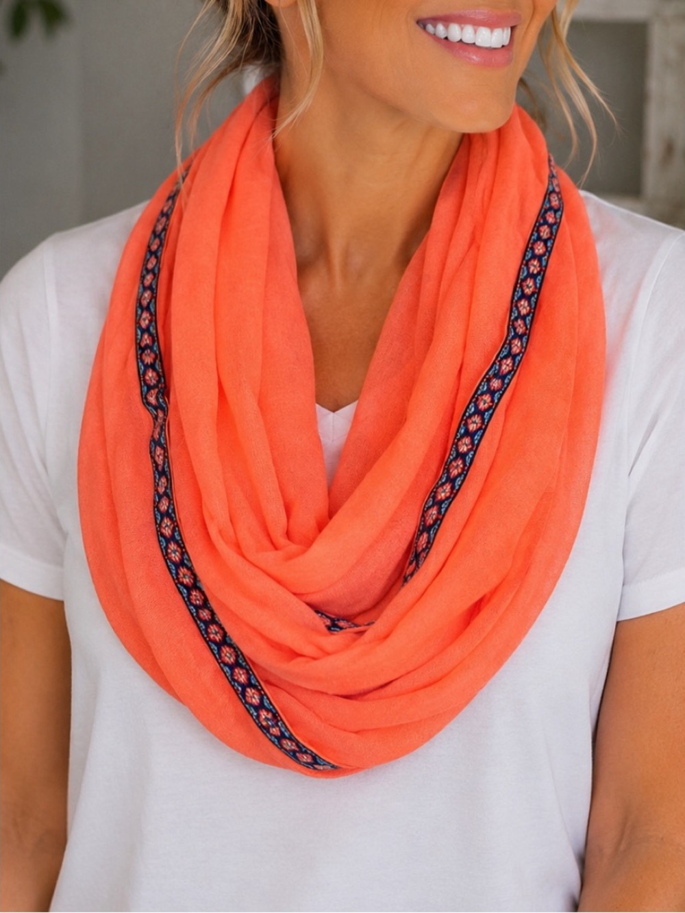 Charming Charlie Coral Orange Infinity Scarf